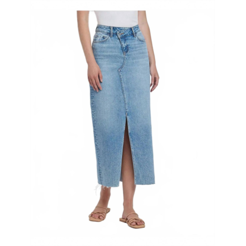VERVET BY FLYING MONKEY front slit maxi midi denim skirt in medium blue