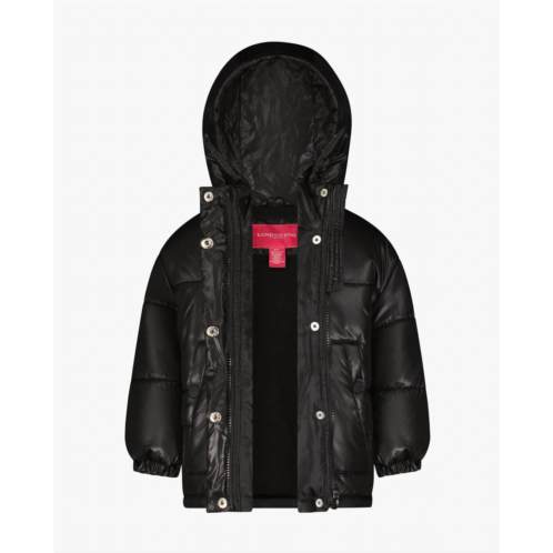 London Fog girls zip-front heavy weight puffer jacket in black