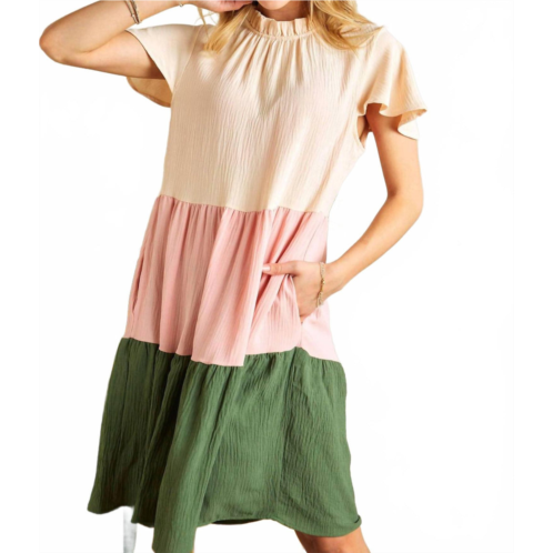ADORA colorblock tiered babydoll dress in multi