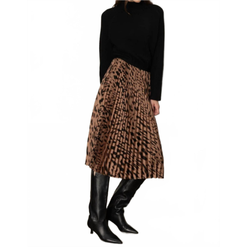Sanctuary nostalgia pleated midi skirt in mocha leopard
