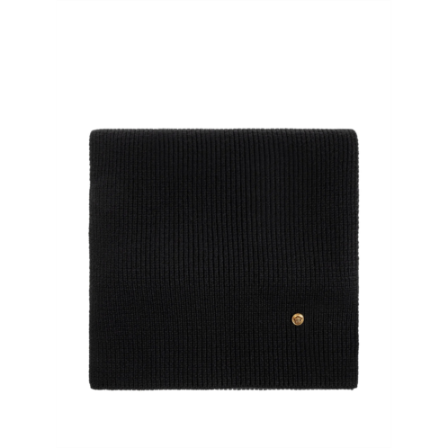 VERSACE soft wool knit scarf with gold emblem