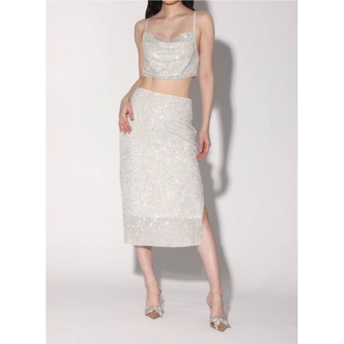 Walter Baker crista sequin side slit midi skirt in ice