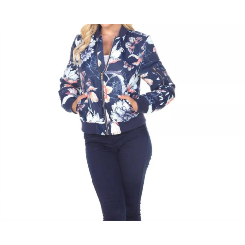 White Mark floral bomber jacket in navy