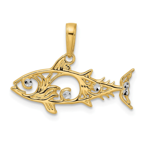 Diamond2Deal 14k yellow gold and white rhodium diamond-cut fish pendant