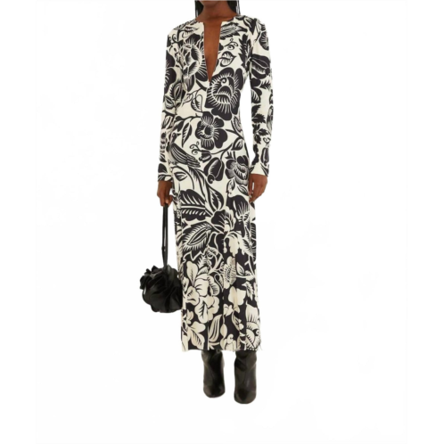 FARM RIO cashews and birds maxi dress in winter white