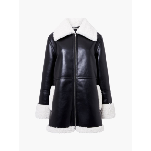FRENCH CONNECTION womens ajani polyurethane faux fur coat in black