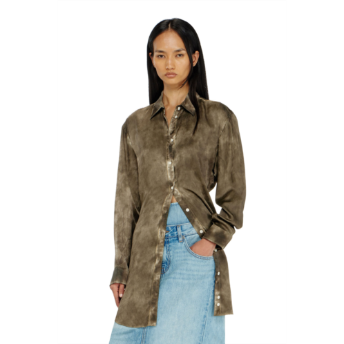 Diesel long shirt in logo-jacquard crinkled satin