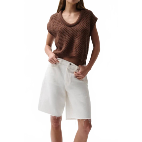PISTOLA womens nolan relaxed straight cut off shorts in paper white