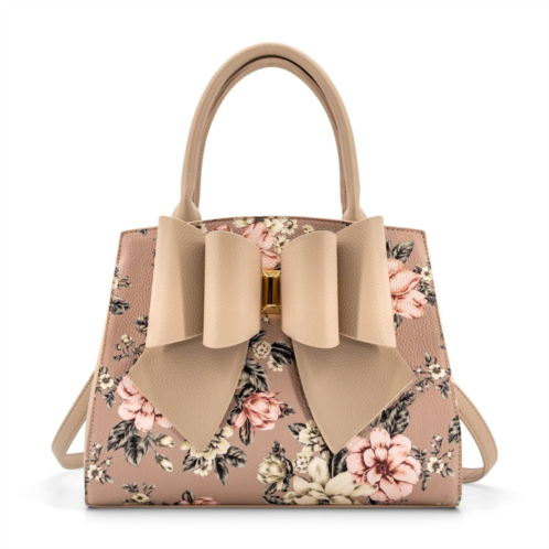 Like Dreams womens rosalie bow top handle satchel bag in beige floral print