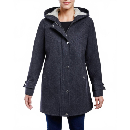 London Fog zip-front sherpa lined hood 31 inch wool jacket in charcoal