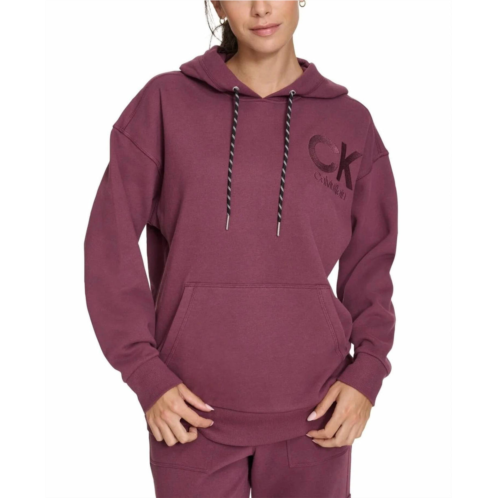 CALVIN KLEIN womens eco fleece long sleeve hoodie in purple