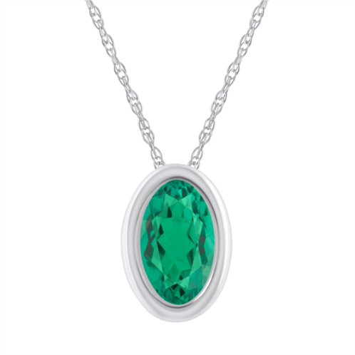 Glistening Jewels 10k gold 6x4mm oval created emerald pendant necklace