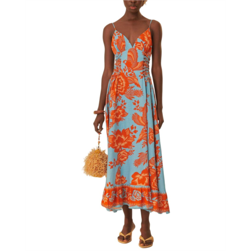 FARM Rio linen-blend lace garden midi dress