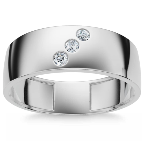 Pompeii3 mens three stone diamond ring 10k white gold high polished 7mm