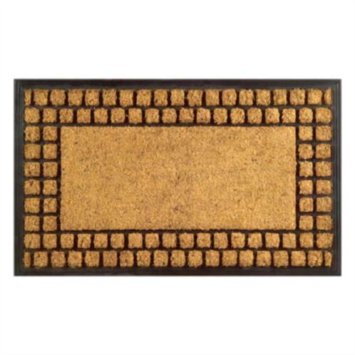 Imports Decor checker border coir door mat non-slip rubber backed outdoor entryway rug durable dirt scraper welcome mat