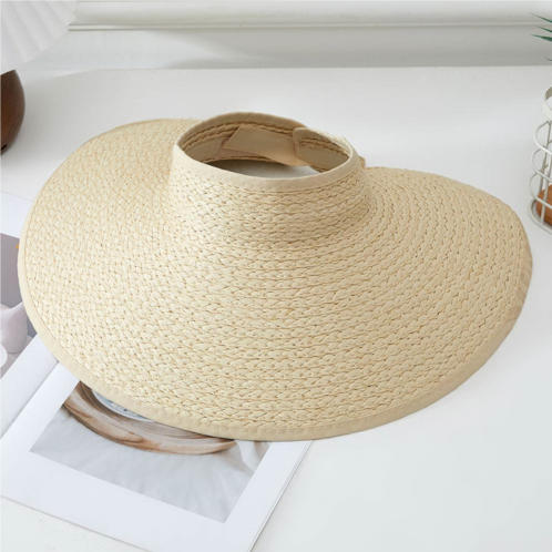 FASHNZFAB straw woven oversized wide brim adjustable sun visor hat