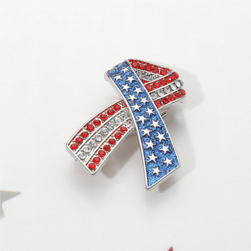 FASHNZFAB stone paved american usa flag bow brooch
