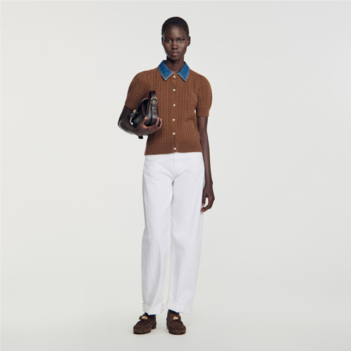 Sandro cardigan with detachable denim collar