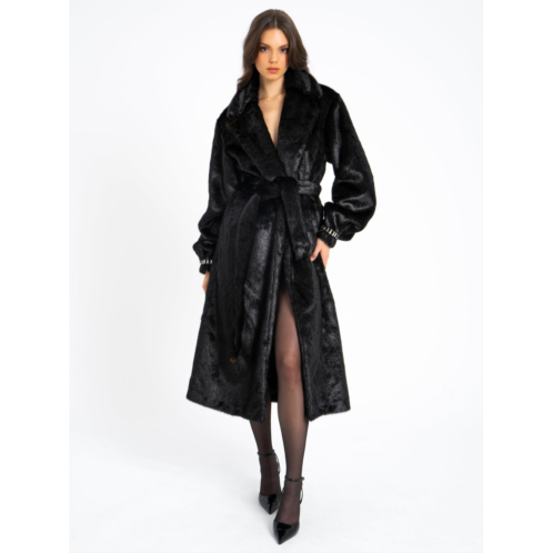 Miss Circle yahia black vegan long faux mink coat
