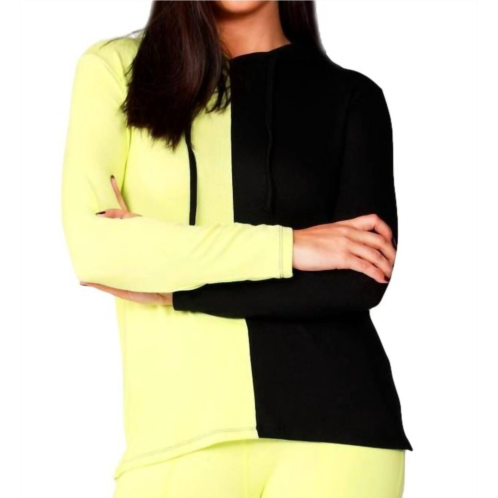 French kyss color block hoodie in black/lime