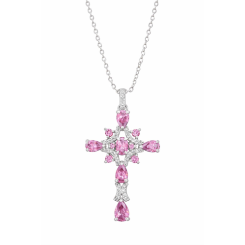 SAVVY CIE JEWELS sterling silver .925 white cz and rhodolite cz cross pendant necklace