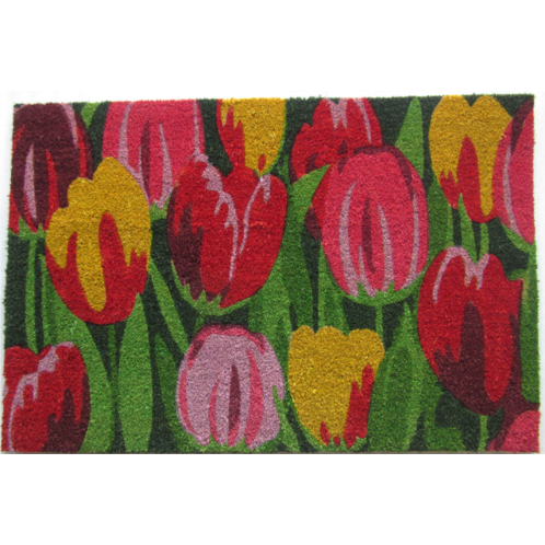 Imports Decor colorful tulip flower coir door mat spring floral coconut fiber doormat with non-slip pvc backing indoor outdoor entrance rug