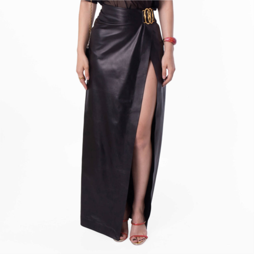 Bally side split leather skirt