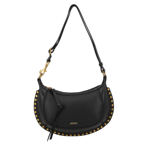 ISABEL MARANT crescent-shaped black leather shoulder bag with metallic accents