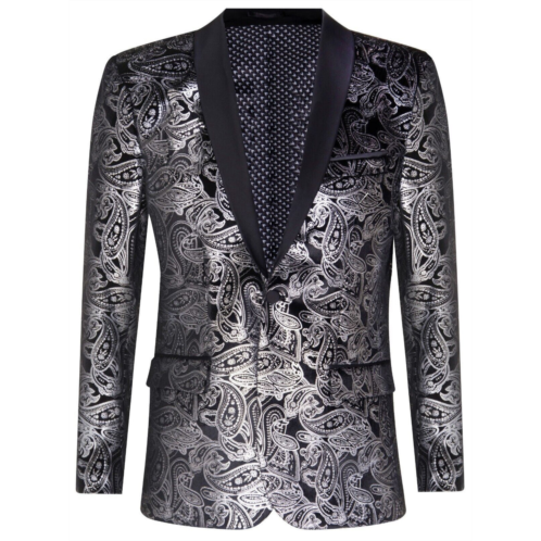 Oliver Tweed mens classic silver paisley black velvet tuxedo dinner jacket tailored blazer
