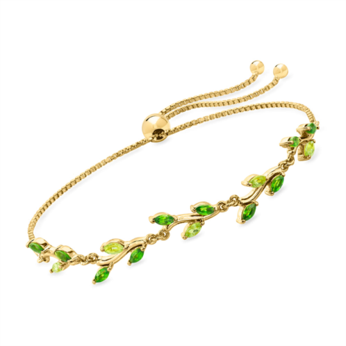 RS Pure by ross-simons chrome diopside and . peridot leaf bolo bracelet in 18kt gold over sterling
