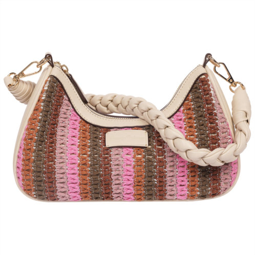 Tommy Bahama woven ribbon zip top hobo bag striped woven shoulder bag with braided strap
