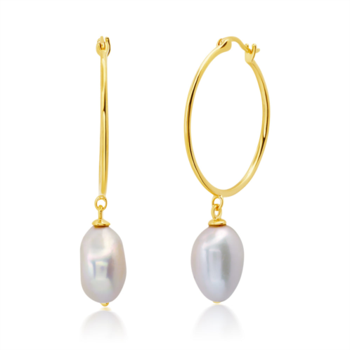 MaxColor 18k yellow gold over sterling silver vermeil freshwater cultured pearl hoops (26mm)