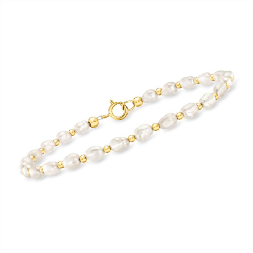RS Pure by ross-simons 3-4mm cultured baroque pearl and 14kt yellow gold bead bracelet