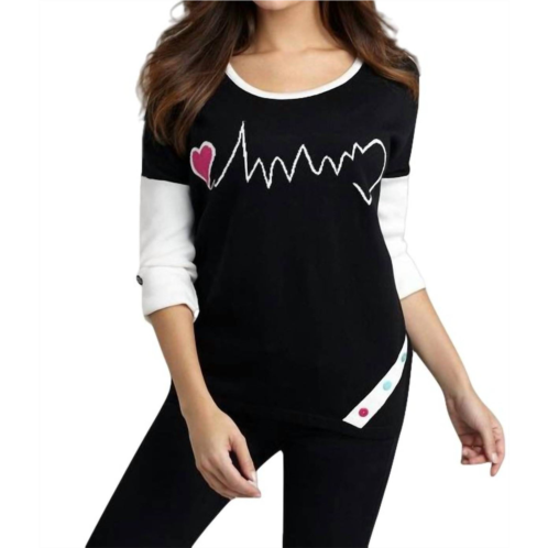 Angel Apparel heartbeat graphic sweater in blackwhite