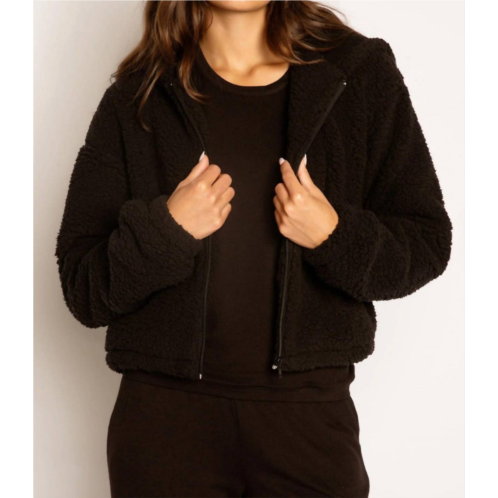 PJ Salvage lets get cozy hooded zip-up jacket in black