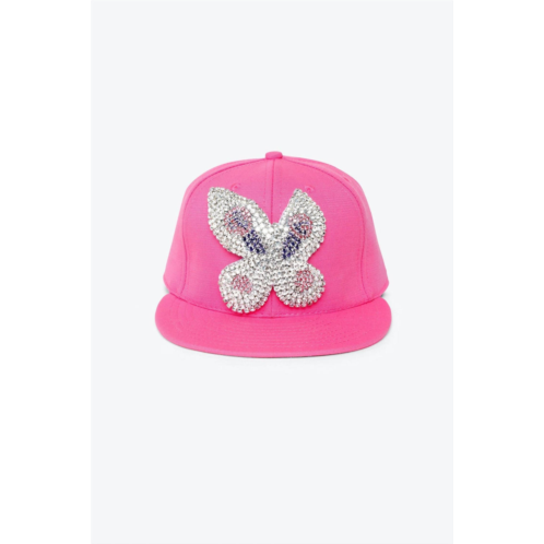 AREA womens crystal buterfly fitted cap in carmine rose