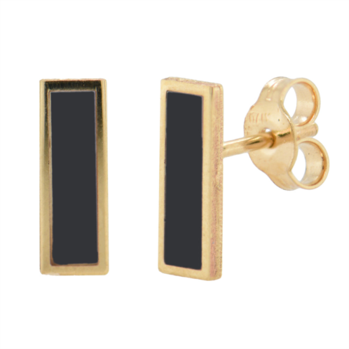 Italian Gold 14k yellow Gold bar stud earrings - onyx
