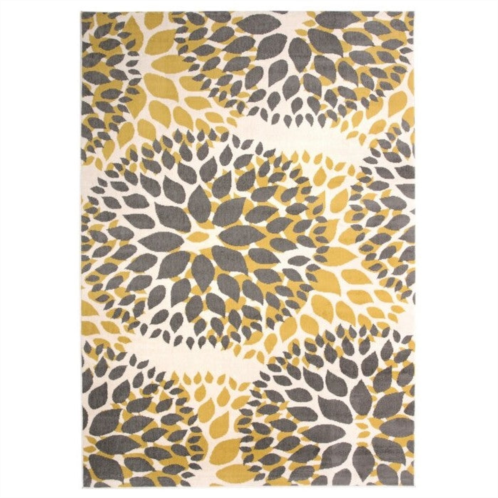 Hivvago 31 x 5 grey yellow floral woven stain resistant polypropylene area rug