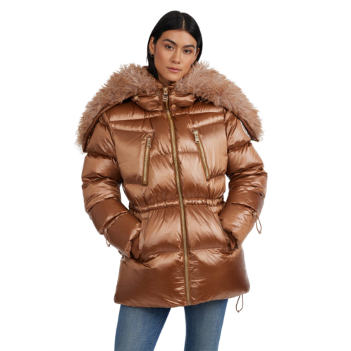 Pajar womens electra mid puffer with detachable sherpa lined split hood
