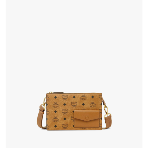 Mcm small aren standing crossbody pouch in visetos