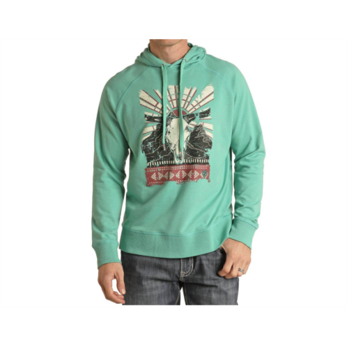 Rock & Roll Denim bull skull graphic hoodie in turqoise