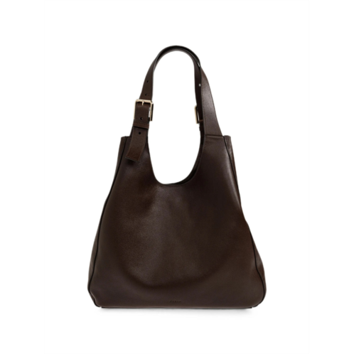 FURLA structured dark brown leather tote bag