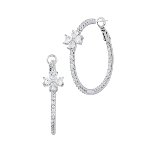 SAVVY CIE JEWELS rhodium plated hoop with cz flower station earring