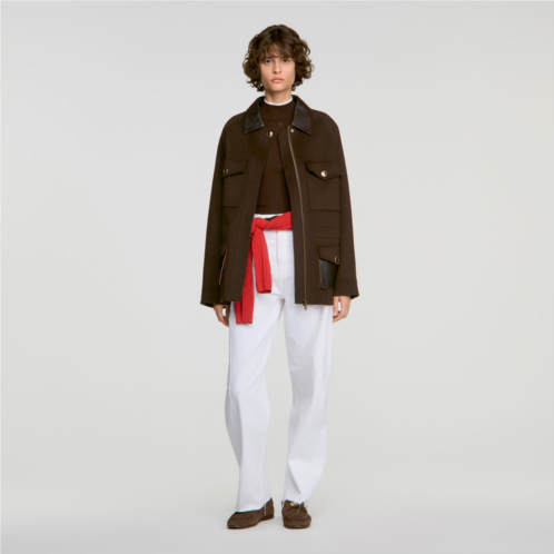Sandro double-faced coat leather collar