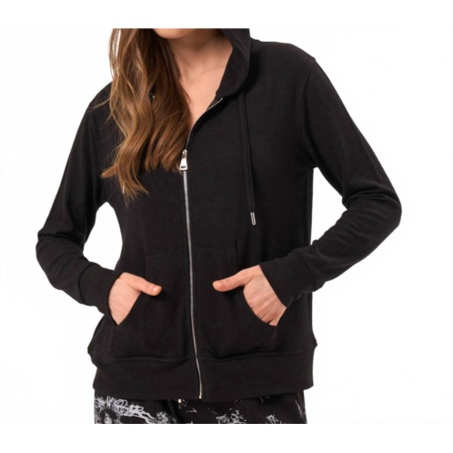 French kyss abstract print zip up hoodie in black