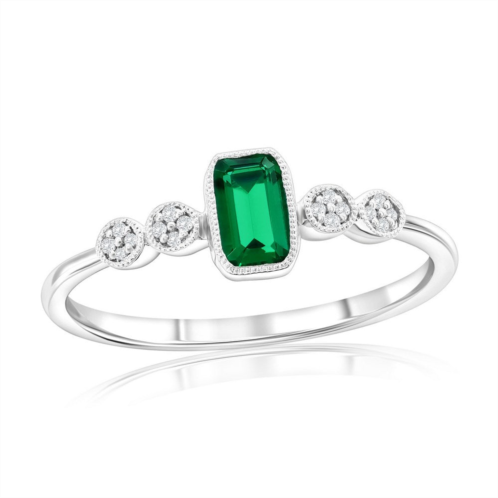 Simona sterling silver lab-grown emerald and natural diamond ring