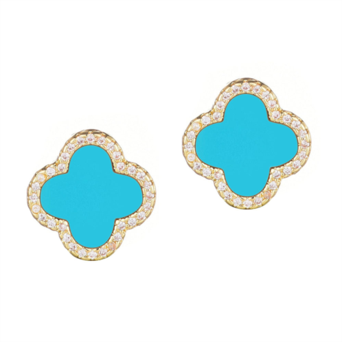 Adornia 14k gold plated turquoise halo cz clover stud earrings