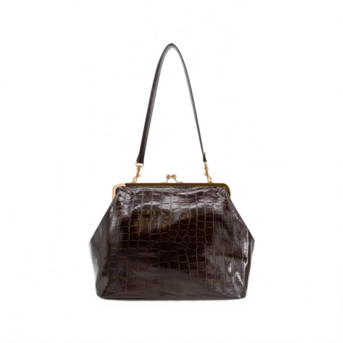 Like Dreams womens miette faux croc top handle clutch in brown