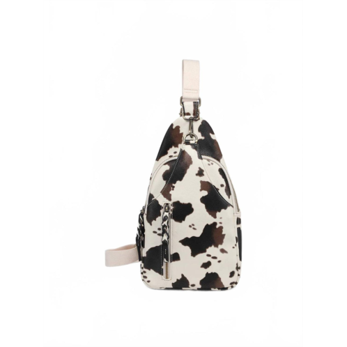 Jen & Co. womens nikki vegan sling pack bag in cow print