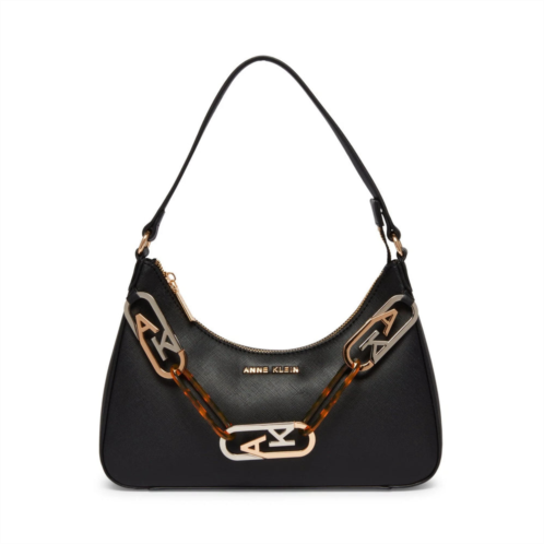anne klein bag womens black leather adjustable shoulder strap handbag frog405